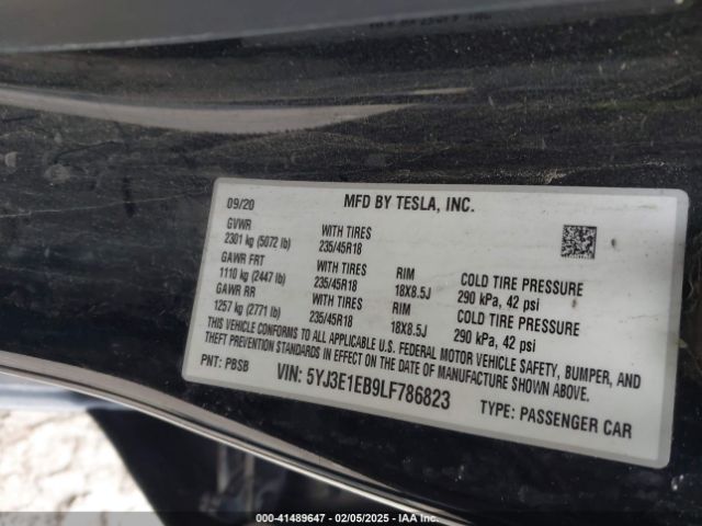 5YJ3E1EB9LF786823 Tesla Model 3 Long Range Dual Motor All-wheel Drive