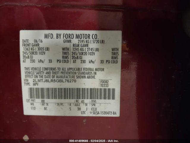 2LMTJ8LR5GBL76270 Lincoln Mkx Reserve