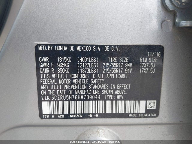 3CZRU5H76HM709044 Honda Hr-v Ex-l