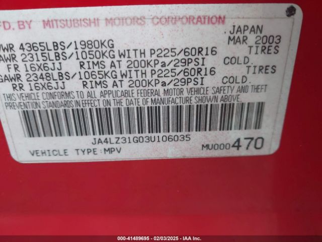 2003 MITSUBISHI OUTLANDER JA4LZ31G03U106035 Photo 8