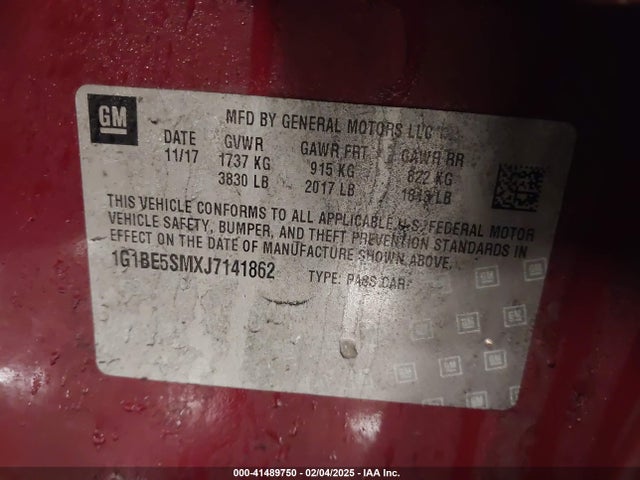 1G1BE5SMXJ7141862 Chevrolet Cruze Lt Auto