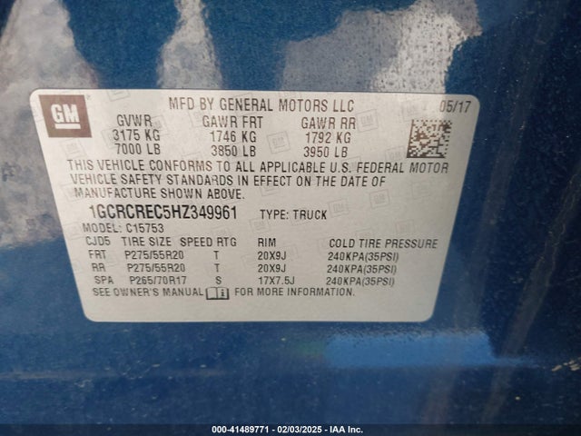 1GCRCREC5HZ349961 Chevrolet Silverado 1500 1lt