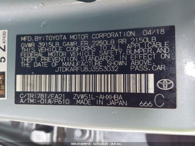 JTDKARFU8J3553032 Toyota Prius Three Touring