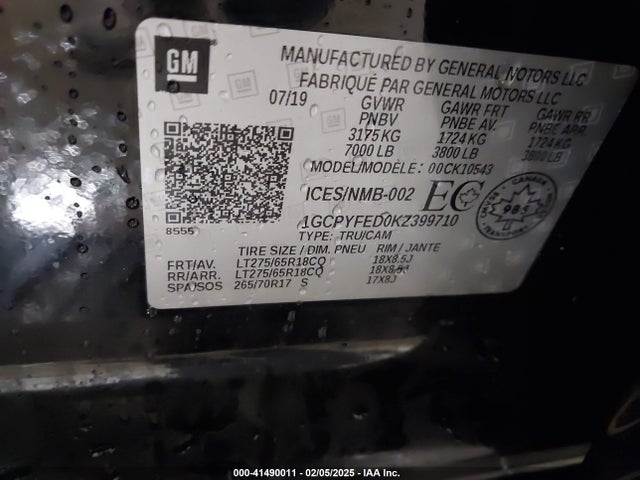 1GCPYFED0KZ399710 Chevrolet Silverado 1500 Lt Trail Boss