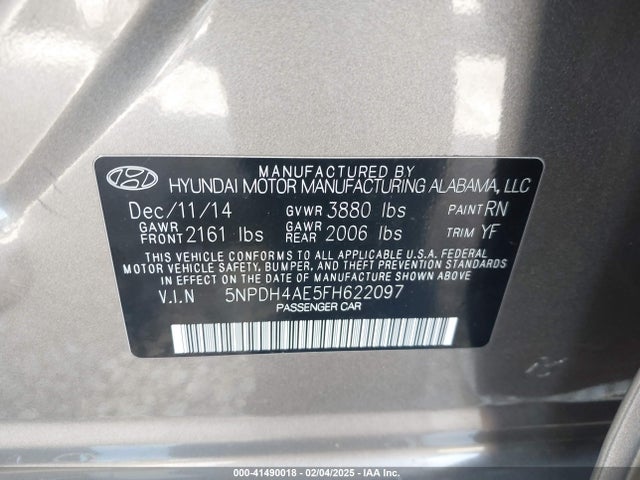 Hyundai ELANTRA SE 2015 5NPDH4AE5FH622097 Image 9