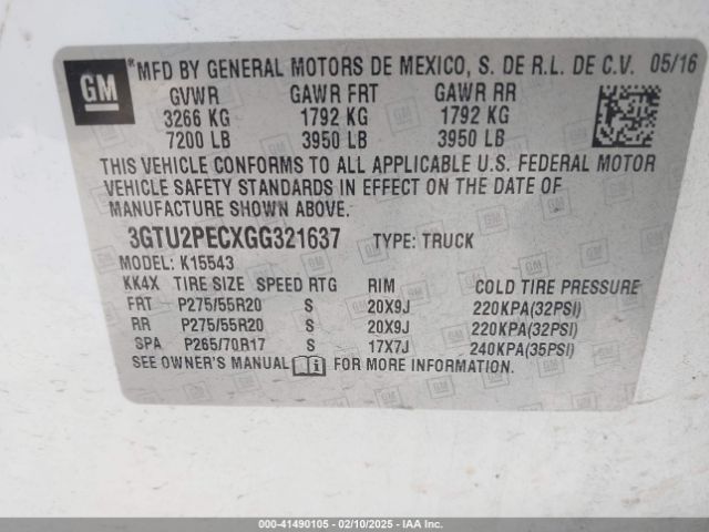 3GTU2PECXGG321637 GMC Sierra 1500 Denali