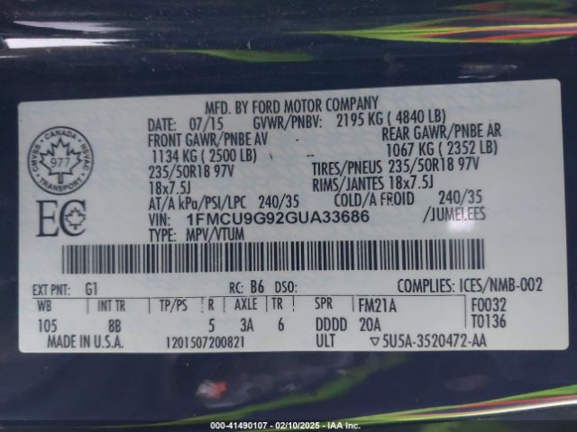 1FMCU9G92GUA33686 Ford ESCAPE SE
