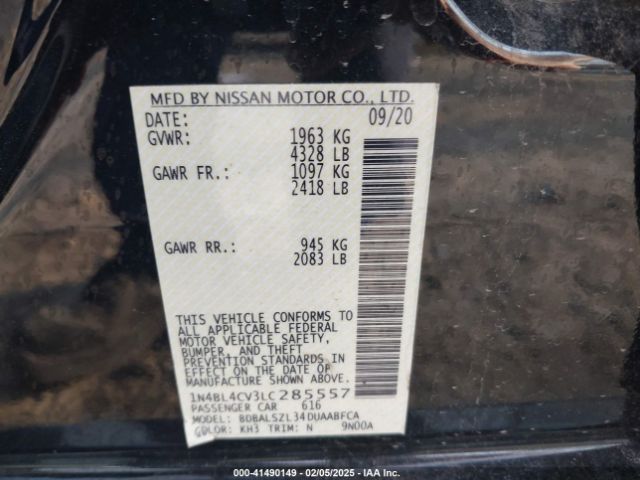 1N4BL4CV3LC285557 Nissan Altima Sr Fwd