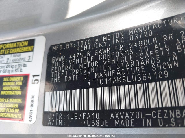 4T1C11AK8LU364109 Toyota CAMRY LE