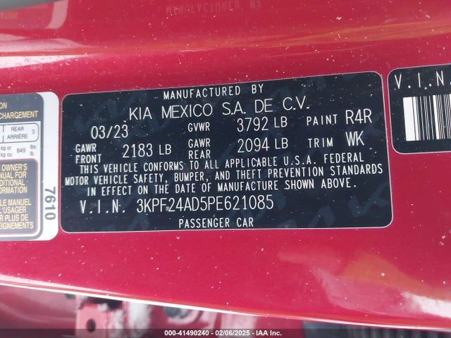 3KPF24AD5PE621085 KIA Forte Lxs