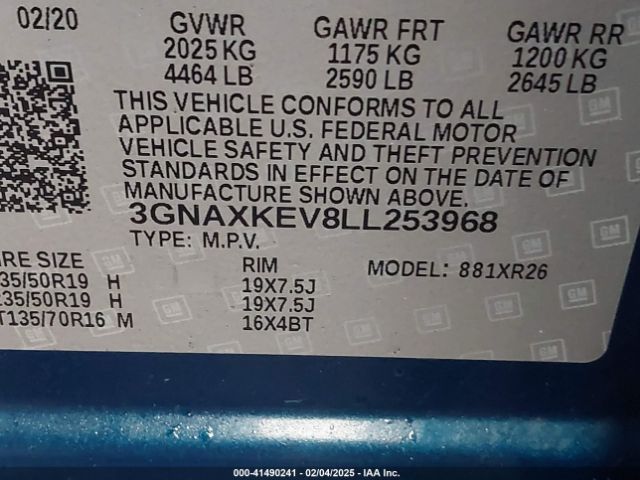 3GNAXKEV8LL253968 Chevrolet Equinox Fwd Lt 1.5l Turbo