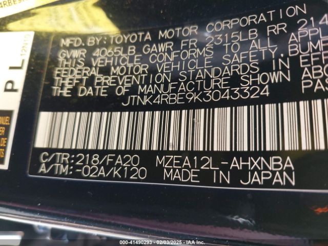 JTNK4RBE9K3043324 Toyota COROLLA SE