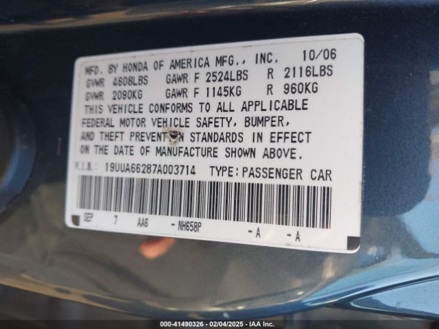 2007 ACURA TL 19UUA66287A003714 Photo 8