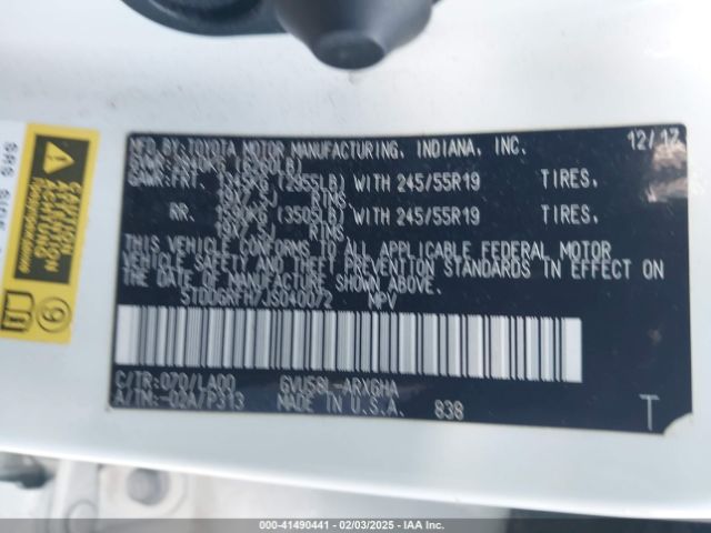 5TDDGRFH7JS040072 Toyota Highlander Hybrid Limited Platinum