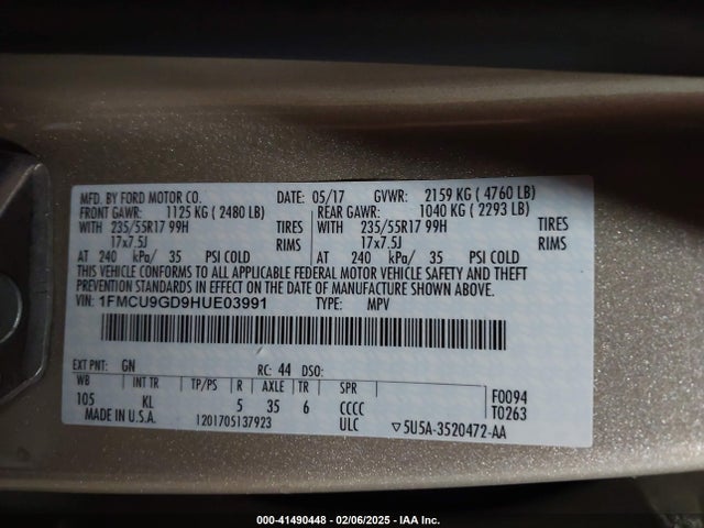 1FMCU9GD9HUE03991 Ford ESCAPE SE