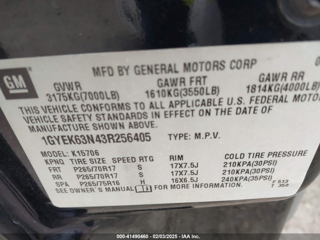 2003 CADILLAC ESCALADE 1GYEK63N43R256405 Photo 8