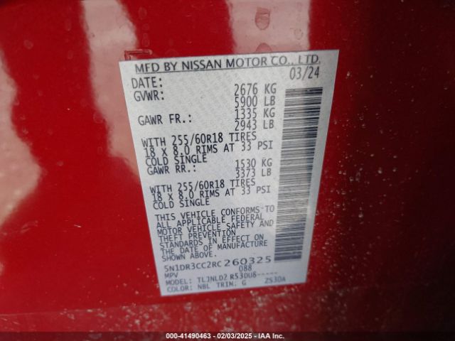 5N1DR3CC2RC260325 Nissan Pathfinder Sl 4wd