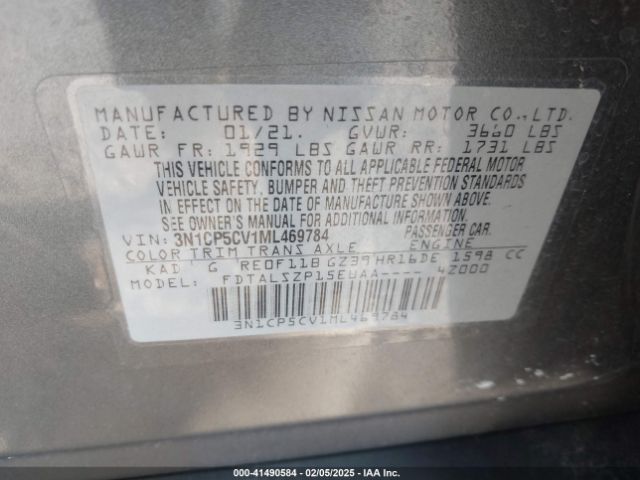 3N1CP5CV1ML469784 Nissan Kicks Sv Xtronic Cvt