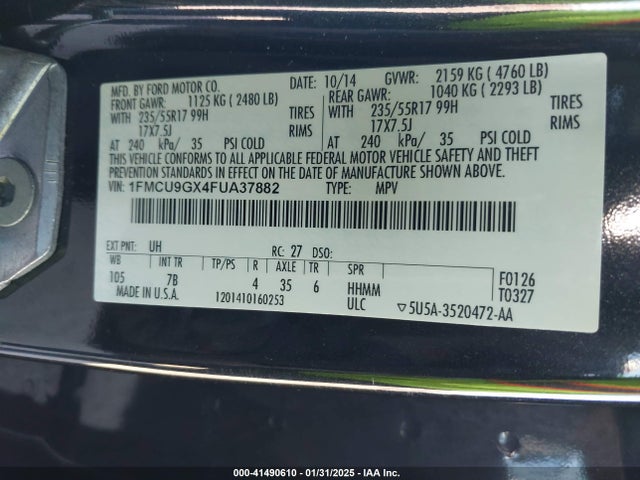 Ford ESCAPE SE 2015 1FMCU9GX4FUA37882 Image 9