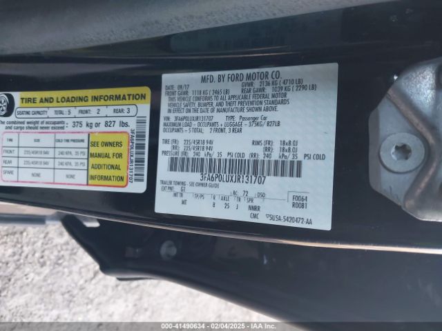 3FA6P0LUXJR131707 Ford Fusion Hybrid Se