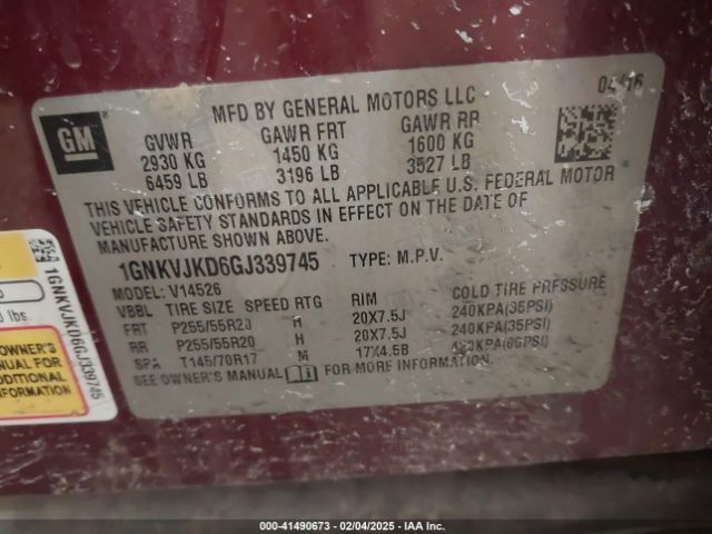 1GNKVJKD6GJ339745 Chevrolet Traverse Ltz