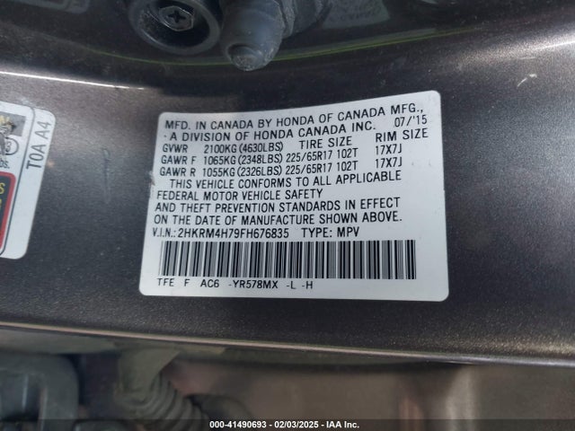 Honda Cr-v Ex-l 2015 2HKRM4H79FH676835 Image 9