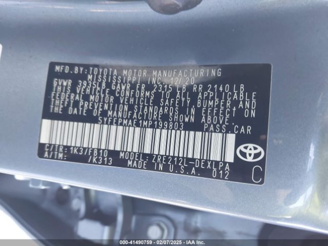 5YFEPMAE1MP199803 Toyota COROLLA LE