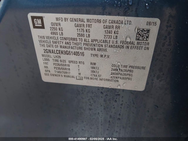 Chevrolet EQUINOX LT 2016 2GNALCEK9G6140516 Image 9