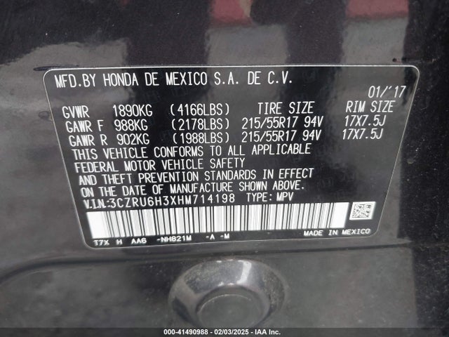 3CZRU6H3XHM714198 Honda HR-V LX