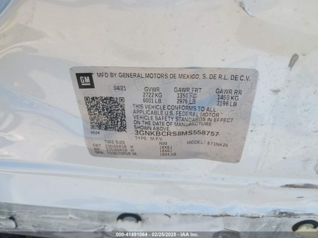 3GNKBCRS8MS558757 Chevrolet Blazer Fwd 2lt