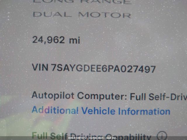 7SAYGDEE6PA027497 Tesla Model Y Awd/long Range Dual Motor All-wheel Drive