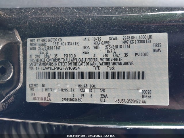 Ford F-150 Xlt 2016 1FTEW1EP9GFA10954 Image 9