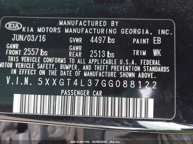 5XXGT4L37GG088122 KIA Optima Lx