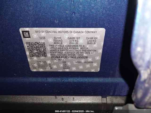 2GNAXUEV0K6195028 Chevrolet EQUINOX LT