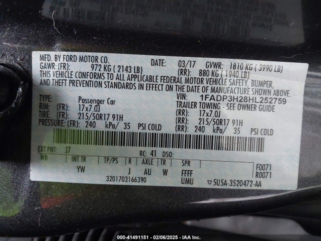 Ford FOCUS SEL 2017 1FADP3H28HL252759 Image 9