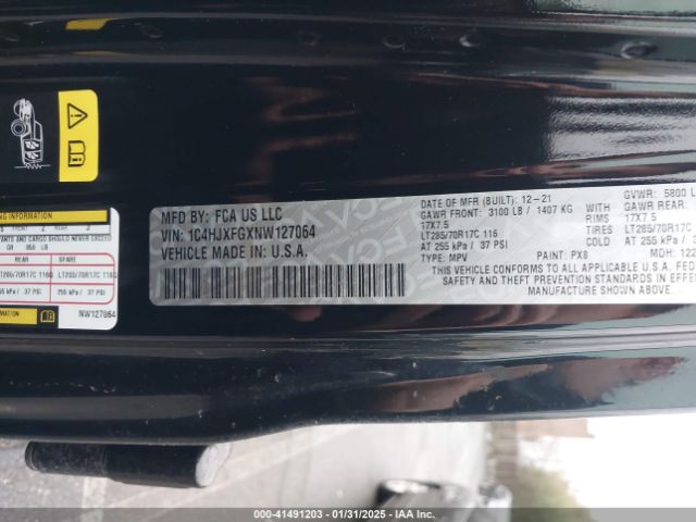 2022 JEEP WRANGLER UNLIMITED 1C4HJXFGXNW127064 Photo 8