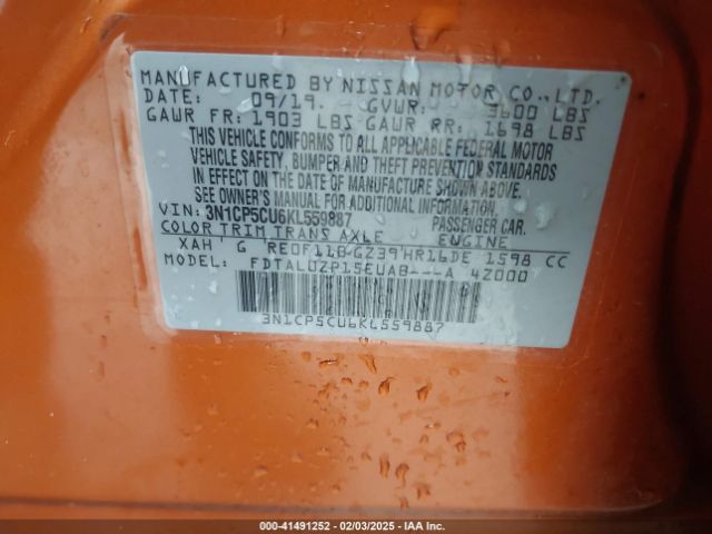 3N1CP5CU6KL559887 Nissan KICKS SR