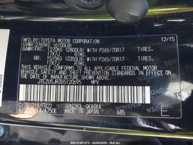 JTEZU5JR3G5120695 Toyota 4RUNNER SR5