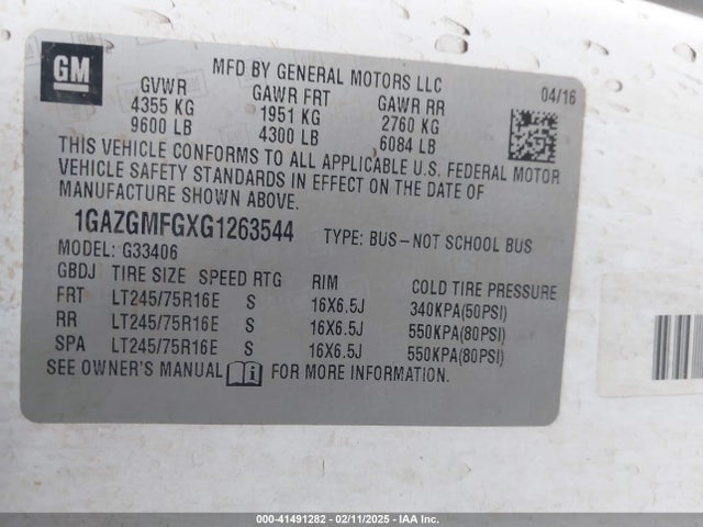 1GAZGMFGXG1263544 Chevrolet Express 3500 Lt