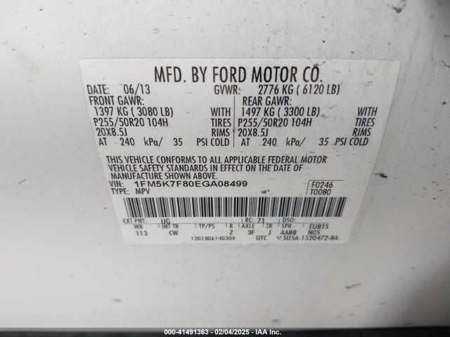 1FM5K7F80EGA08499 Ford Explorer Limited