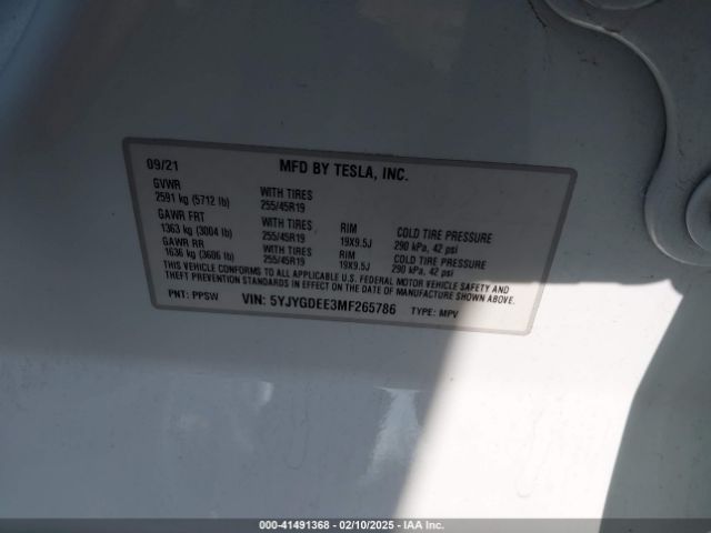 5YJYGDEE3MF265786 Tesla Model Y Long Range Dual Motor All-wheel Drive