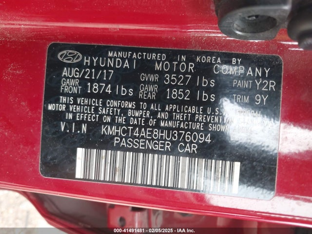 Hyundai ACCENT SE 2017 KMHCT4AE8HU376094 Image 9