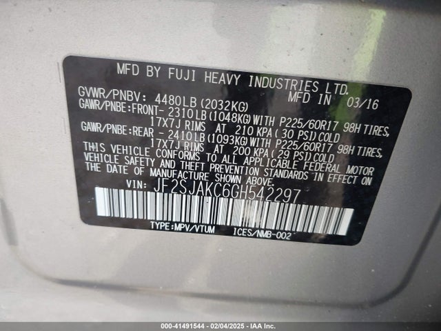 Subaru Forester 2.5i Limited 2016 JF2SJAKC6GH542297 Image 9