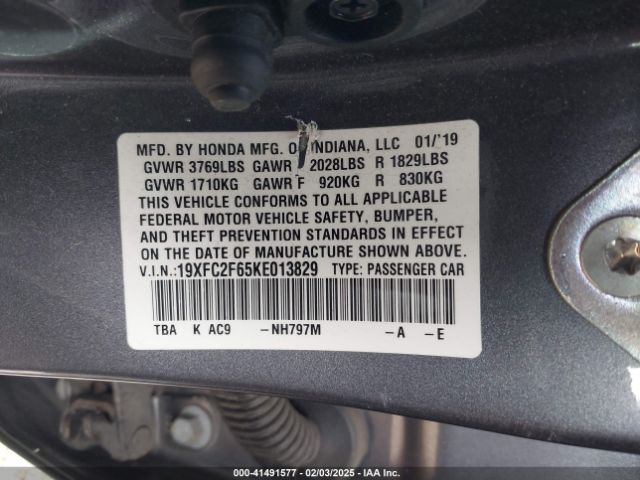 2019 HONDA CIVIC 19XFC2F65KE013829 Photo 8