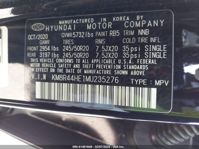KM8R44HE1MU235276 Hyundai Palisade Sel
