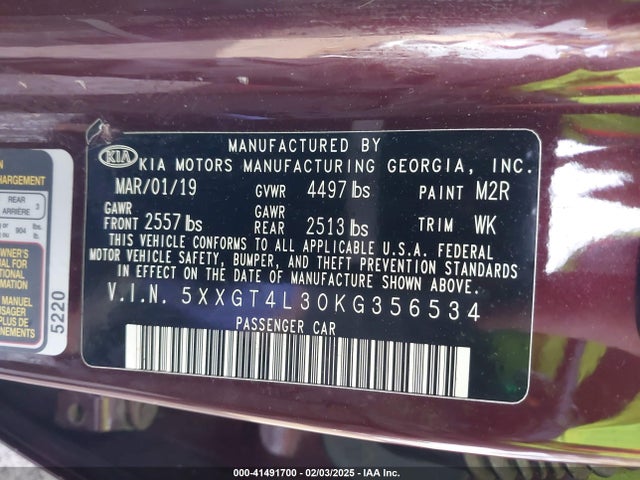 5XXGT4L30KG356534 KIA Optima Lx