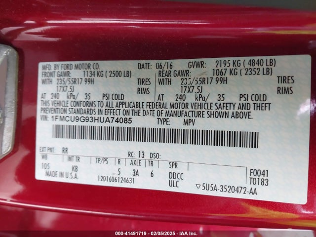 Ford ESCAPE SE 2017 1FMCU9G93HUA74085 Image 9