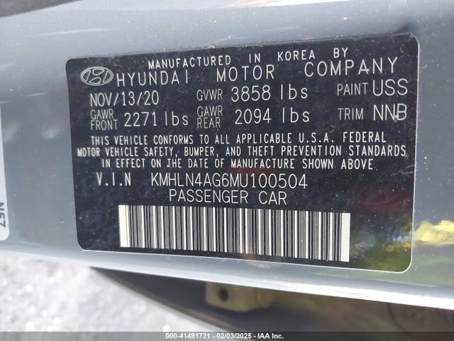KMHLN4AG6MU100504 Hyundai ELANTRA SEL