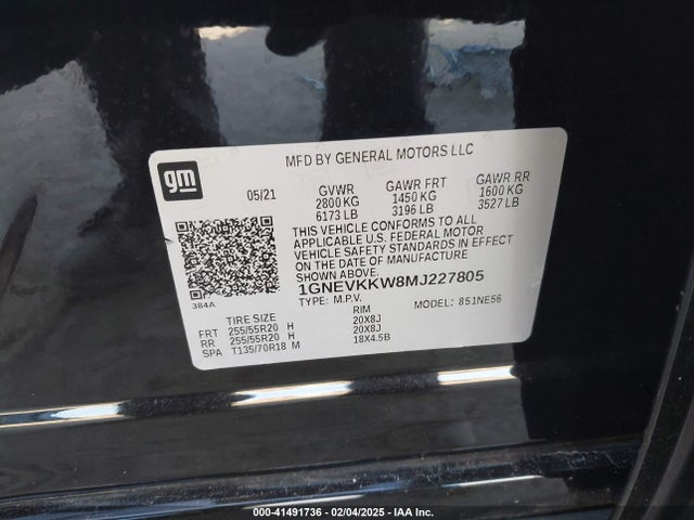 1GNEVKKW8MJ227805 Chevrolet Traverse Awd Premier