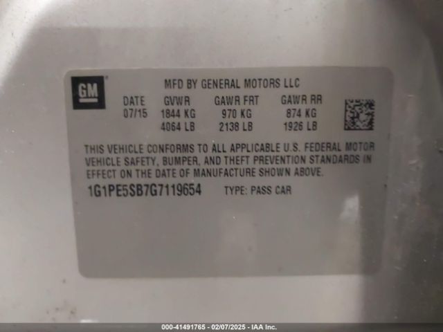 1G1PE5SB7G7119654 Chevrolet Cruze Limited 1lt Auto